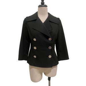 White House Black Market Women's Double Breasted Peacoat Jacket Black Sz 4